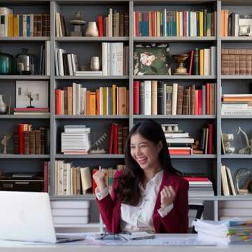 VitalCozy 8x6ft Bookshelf Backdrop Wooden Bookcase Library Photography Background Fabric Book Store Wall Backdrops for Video Call Conference Studio Photo Backgrounds Birthday Party(Classic Style)