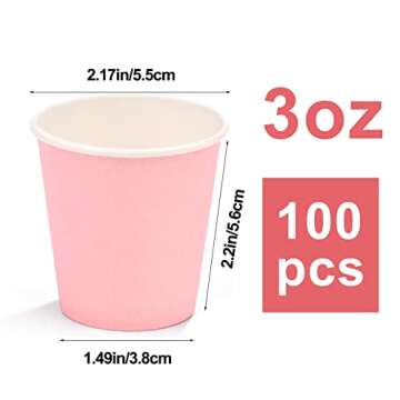 Prgery 100 Pack 3 oz Pink Paper Cups,Mouthwash Cups, Disposable Bathroom Cups,Small Paper Cups 3oz I...