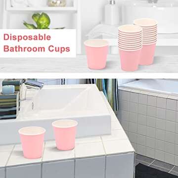 Prgery 100 Pack 3 oz Pink Paper Cups,Mouthwash Cups, Disposable Bathroom Cups,Small Paper Cups 3oz Ideal for Bathroom,Supermarket,Birthday Party,Picnic and BBQ