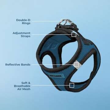 Voyager Step-In Air Dog Harness - All Weather Mesh, Reflective, No Pull Harness for Small, Medium Dogs, Cats - Secure with Hook & Loop Fastener, Buckle, Double D-Rings - Blue/Black Trim, XL