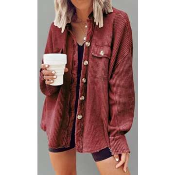 loveimgs Oversized Waffle Knit Shirt Women Fall Shacket Corduroy Long Sleeve Shirts Button Down Shir...