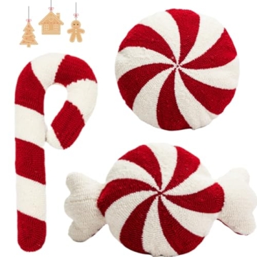 Festive SKINFORD 3 Pcs Christmas Candy Cane Plush Pillow Set for Holiday Cheer