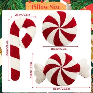SKINFORD 3 Pcs Christmas Candy Cane Plush Pillows