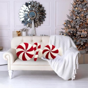 SKINFORD 3 Pcs Christmas Candy Cane Plush Pillows