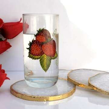 Elegant White Agate Stone Coasters Set of 4 with Gold Edge