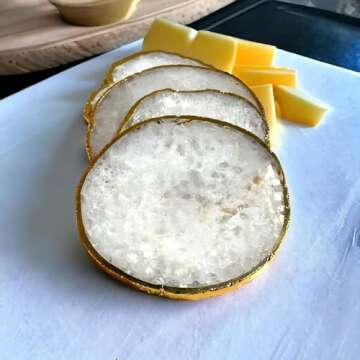 Elegant White Agate Stone Coasters Set of 4 with Gold Edge