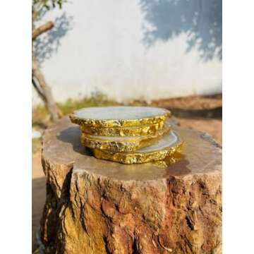 Elegant White Agate Stone Coasters Set of 4 with Gold Edge