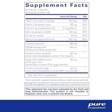 Pure Encapsulations Thyroid Support Complex - Supports Thyroid Health* - Antioxidant Infusion - with Ashwagandha & Iodine - Non-GMO & Vegetarian - 120 Capsules