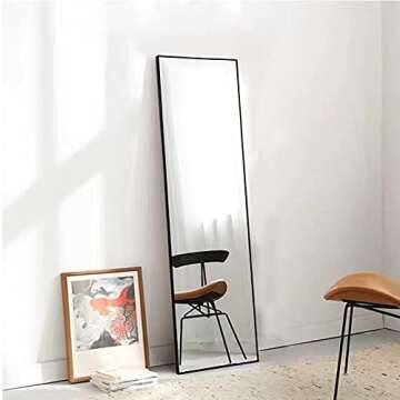FLYMUHJIA Wall Mirror Full Length Full Body, Floor, Standing Mirror with Aluminum Alloy Thin Frame for Bedroom Living Room, 59” X16” Black