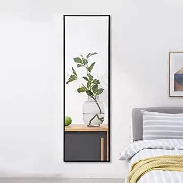 FLYMUHJIA Wall Mirror Full Length Full Body, Floor, Standing Mirror with Aluminum Alloy Thin Frame for Bedroom Living Room, 59” X16” Black