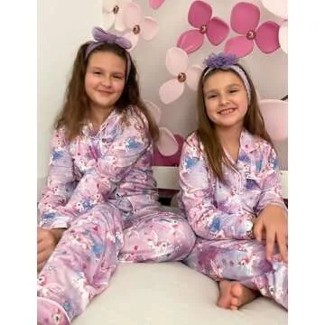 Arshiner Pajamas Set for Girls Plaid Long Sleeve Lounge Set Button Down Pj Sets Horses Tie Dye 4-5 Years