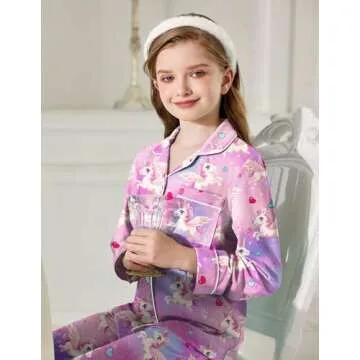 Arshiner Pajamas Set for Girls Plaid Long Sleeve Lounge Set Button Down Pj Sets Horses Tie Dye 4-5 Years