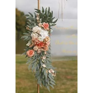 Serra Flora Wedding Arch Flowers Swags Kit (Pack of 2) for DIY Artificial Peony Greenery Arrangements Party Welcome Ceremony Sign and Reception Backdrop Floral Decoration (White Orange)