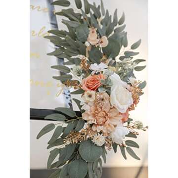 Serra Flora Wedding Arch Flowers Swags Kit (Pack of 2) for DIY Artificial Peony Greenery Arrangements Party Welcome Ceremony Sign and Reception Backdrop Floral Decoration (White Orange)