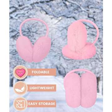 Simplicity Cat Ear Muffs For Women Warm Furry Folding Ear Muffs Winter Women Ear Warmers Girls Earmuffs for Running Cycling, Light Pink