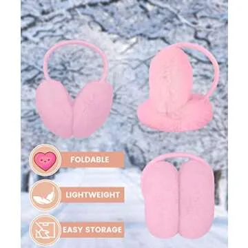 Simplicity Cat Ear Muffs For Women Warm Furry Folding Ear Muffs Winter Women Ear Warmers Girls Earmuffs for Running Cycling, Light Pink