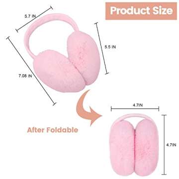 Simplicity Cat Ear Muffs For Women Warm Furry Folding Ear Muffs Winter Women Ear Warmers Girls Earmuffs for Running Cycling, Light Pink