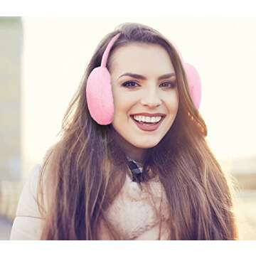 Simplicity Cat Ear Muffs For Women Warm Furry Folding Ear Muffs Winter Women Ear Warmers Girls Earmuffs for Running Cycling, Light Pink