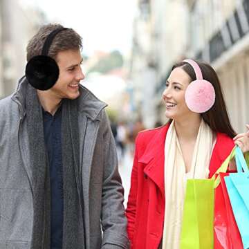 Simplicity Cat Ear Muffs For Women Warm Furry Folding Ear Muffs Winter Women Ear Warmers Girls Earmuffs for Running Cycling, Light Pink