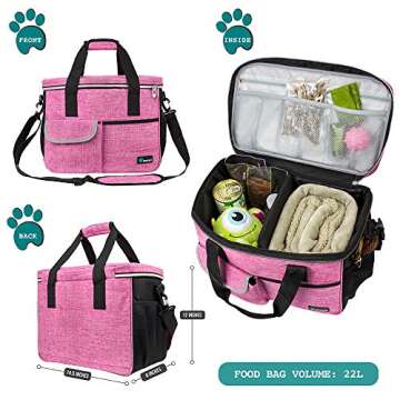 PetAmi Dog Travel Bag, Travel Pet Bag Organizer, Dog Food Travel Bag with Food Container and Bowls, ...