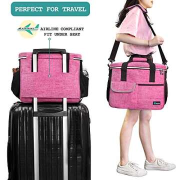 PetAmi Dog Travel Bag, Travel Pet Bag Organizer, Dog Food Travel Bag with Food Container and Bowls, Dog Travel Supplies Gift Accessories for Weekend Camping, Dog Cat Diaper Bag (Pink, Medium)