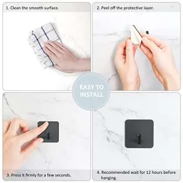 VIS'V Adhesive Hooks, Black Self Adhesive Wall Hooks Heavy Duty Stainless Steel Waterproof Shower Stick on Hooks Sticky Towel Hooks for Bathroom Kitchen Livingroom Camper 4 Pcs