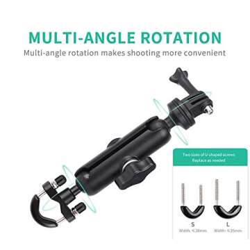 RUIGPRO 360°Motorcycle Bike Camera Holder Handlebar Mount Bracket 1/4 Metal Stand for GoPro Hero10/9/8/7/6/5/4 Action Cameras Accessory(Cool Ballhead Arm Super Clamp Mount Multi)