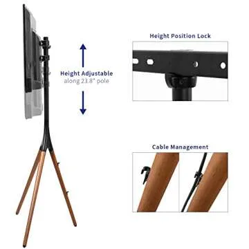 VIVO Artistic Easel 45 to 65 inch LED LCD Screen, Studio TV Display Stand, Adjustable TV Mount with Swivel and Tripod Base, Black Bracket, Dark Walnut Legs, STAND-TV65A