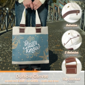 Shop Inspirational Blue Tote Bag with Bible Verse