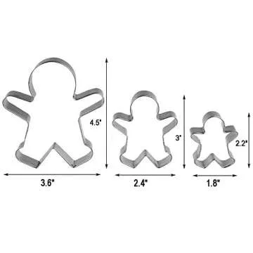3 Piece Gingerbread Man Cookie Cutter Set for Christmas Baking