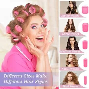 72Pcs Hair Rollers Set, 5 Size, Self Grip Hair Curlers for Blowout Look Long Medium Short Hair and Thick, Fine Hair Volume and Bangs, Jumbo Large Small 30 Roller, 40 Hair Clip, Tail Comb, Storage Bag