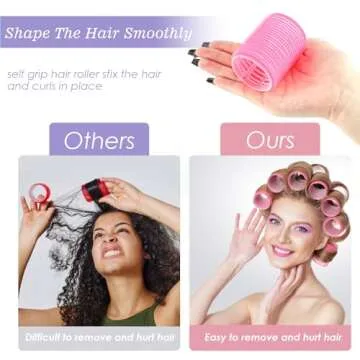 72Pcs Hair Rollers Set, 5 Size, Self Grip Hair Curlers for Blowout Look Long Medium Short Hair and Thick, Fine Hair Volume and Bangs, Jumbo Large Small 30 Roller, 40 Hair Clip, Tail Comb, Storage Bag