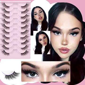 FANXITON Half Lashes Natural Look Wispy 10 Pairs Cat Eye Lashes 3D False Eyelashes Fluffy Soft 15 MM Short Faux Mink Lashes Sets Pack