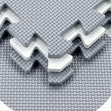 Yostrong 18 Tiles Interlocking Animal Puzzle Foam Baby Play Mat with Straight Edges for Playing - Rubber EVA Babies Crawling Mats for Floor. White, Light Gray. YOP-51(AL) b18S18