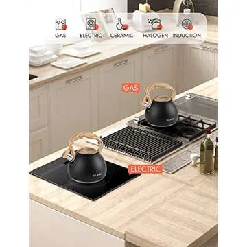Tea Kettle, BELANKO 102 OZ / 3 Liter Whistling Tea Kettle, Tea Pots for Stove Top Food Grade Stainless Steel with Wood Pattern Handle, Loud Whistle Kettle for Tea, Coffee, Water, Milk