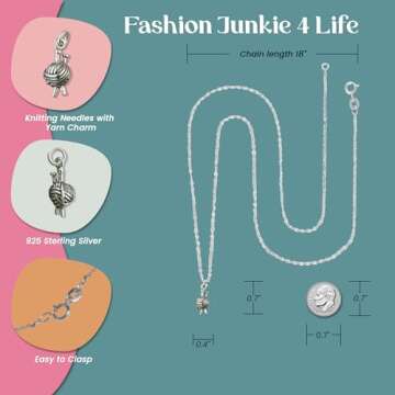 FashionJunkie4Life Silver Yarn Needle Necklace for Women | 18” Sterling Silver Necklace with Sterl...