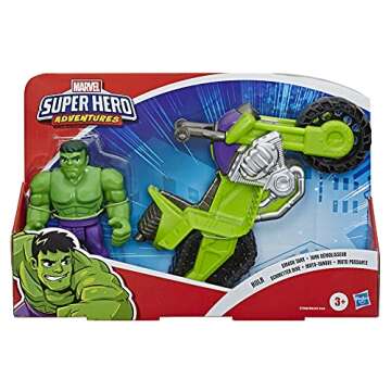 Playskool Super Hero Adventures Playskool Heroes Marvel Hulk Smash Tank, 5-Inch Figure and Motorcycle Set, Toys for Kids Ages 3 and Up , Green