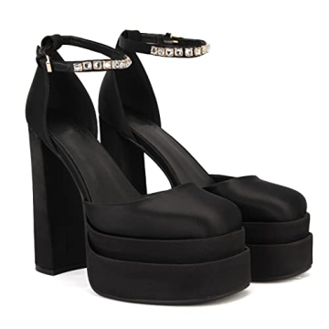 THESHY Women's Stylish Platform Heels with Chic Ankle Strap and Elegant Block Design