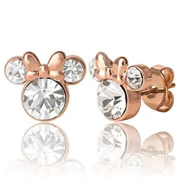 Disney Minnie Mouse April Birthstone Gold Flash Plated Stud Earrings and Silver Plated Hoop Earrings Latch Back Bundle