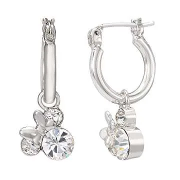 Disney Minnie Mouse April Birthstone Gold Flash Plated Stud Earrings and Silver Plated Hoop Earrings Latch Back Bundle