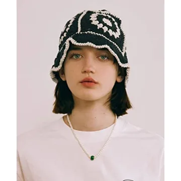 JiaTL WeyJia Knit Bucket Hat for Women Handmade Crochet Foldable Floppy Hat Fashion Cute Comfy and Casual (B-Black)