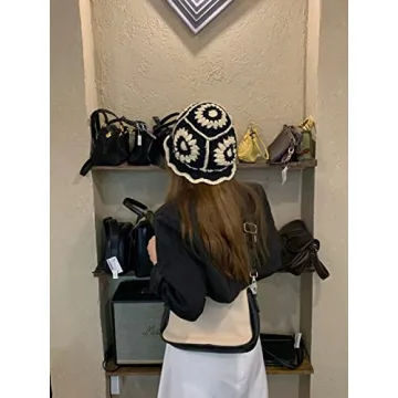 JiaTL WeyJia Knit Bucket Hat for Women Handmade Crochet Foldable Floppy Hat Fashion Cute Comfy and Casual (B-Black)