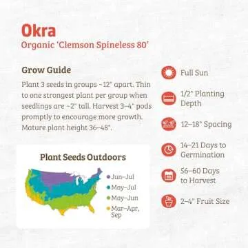Clemson Spineless Okra Seeds - High Yield Non-GMO 1.4g