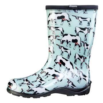 Sloggers Women's Waterproof Rain and Garden Boot with Comfort Insole, Cow-abella Mint, Size 8, Style 5017CWM08