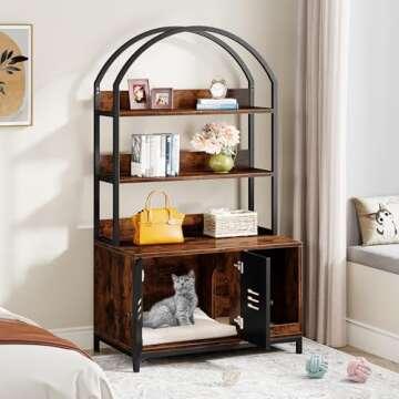 Tribesigns Litter Box Enclosure with Shelves, Hidden Cat Litter Box Furniture with Doors, Wood Cat Washroom Storage Cabinet, Multipurpose Pet House Cat Box for Living Room, Bedroom, Rustic Brown