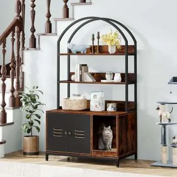 Tribesigns Litter Box Enclosure with Shelves, Hidden Cat Litter Box Furniture with Doors, Wood Cat Washroom Storage Cabinet, Multipurpose Pet House Cat Box for Living Room, Bedroom, Rustic Brown