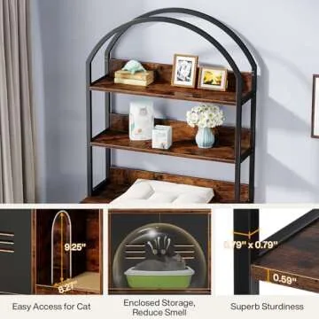Tribesigns Litter Box Enclosure with Shelves, Hidden Cat Litter Box Furniture with Doors, Wood Cat Washroom Storage Cabinet, Multipurpose Pet House Cat Box for Living Room, Bedroom, Rustic Brown