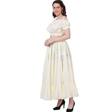 Wevez® Women's Plus Size Gypsy 25 Yard Long Flowy Solid Color Renaissance fair Skirt, Off-White