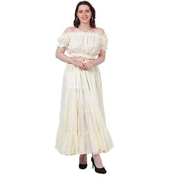 Wevez® Women's Plus Size Gypsy 25 Yard Long Flowy Solid Color Renaissance fair Skirt, Off-White