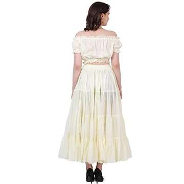 Wevez® Women's Plus Size Gypsy 25 Yard Long Flowy Solid Color Renaissance fair Skirt, Off-White